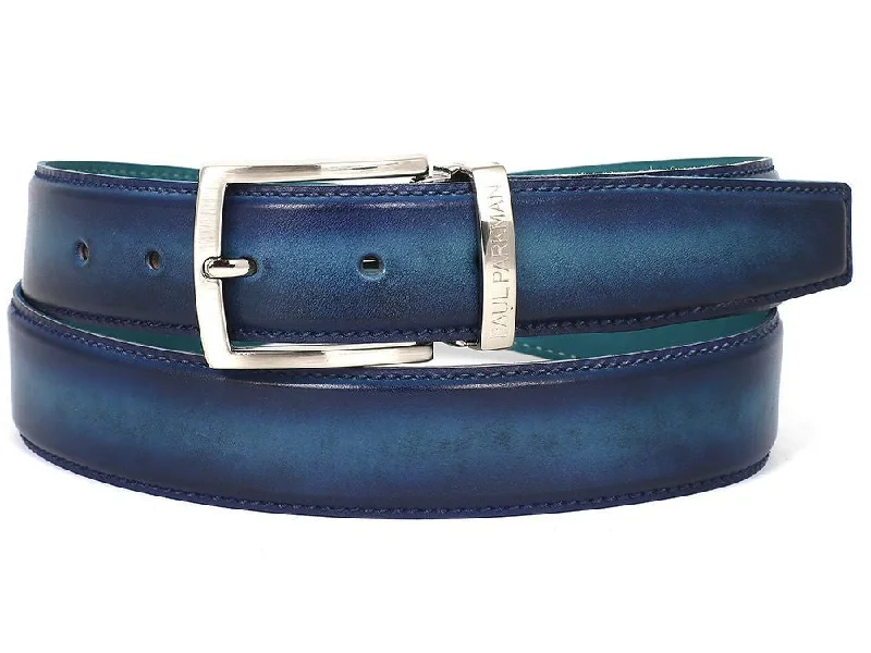 Mens Belts round-buckle-PAUL PARKMAN Men's Leather Belt Dual Tone Blue & Turquoise (ID#B01-BLU-TRQ)