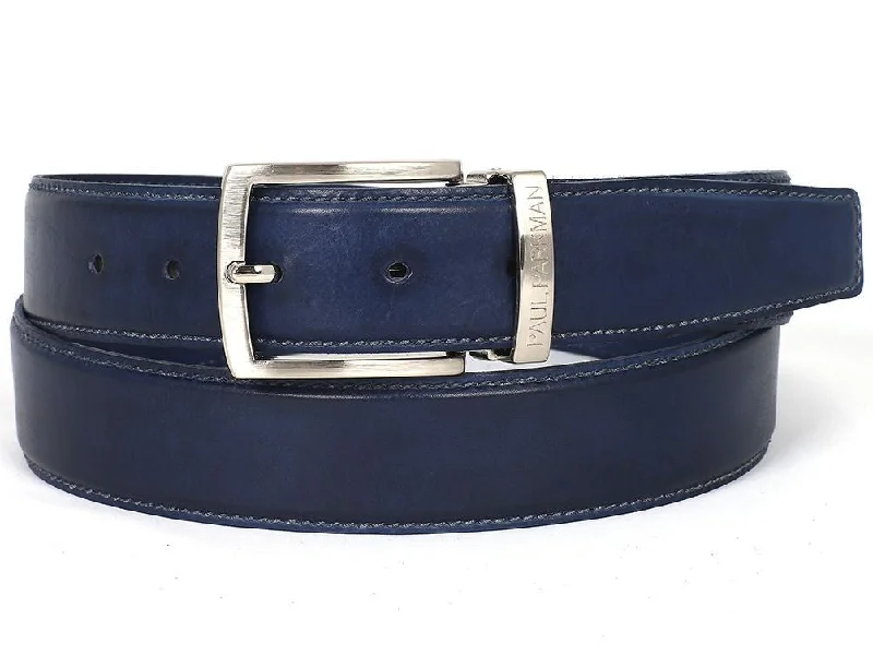 Mens Belts premium-leather-PAUL PARKMAN Men's Leather Belt Hand-Painted Navy (ID#B01-NVY)