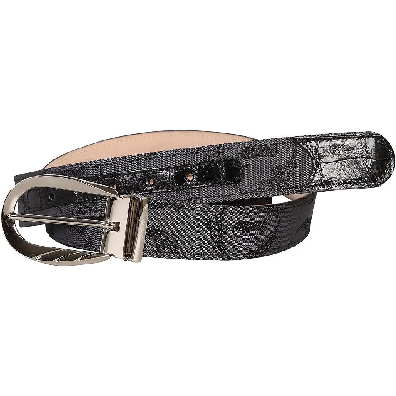 Mauri Grey Trigator Fabric Genuine Baby Crocodile Belt