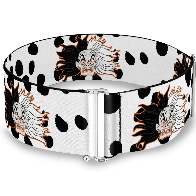 Womens Belts twig style-Cinch Waist Belt - Cruella De Vil Driving Mad Face Dalmatian Spots White Black