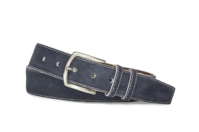 White Detail Suede Belt with Nickel Buckle