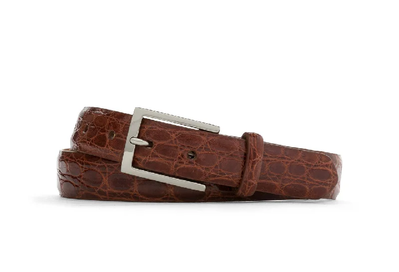 Glazed Crocodile Belt with Nickel Buckle