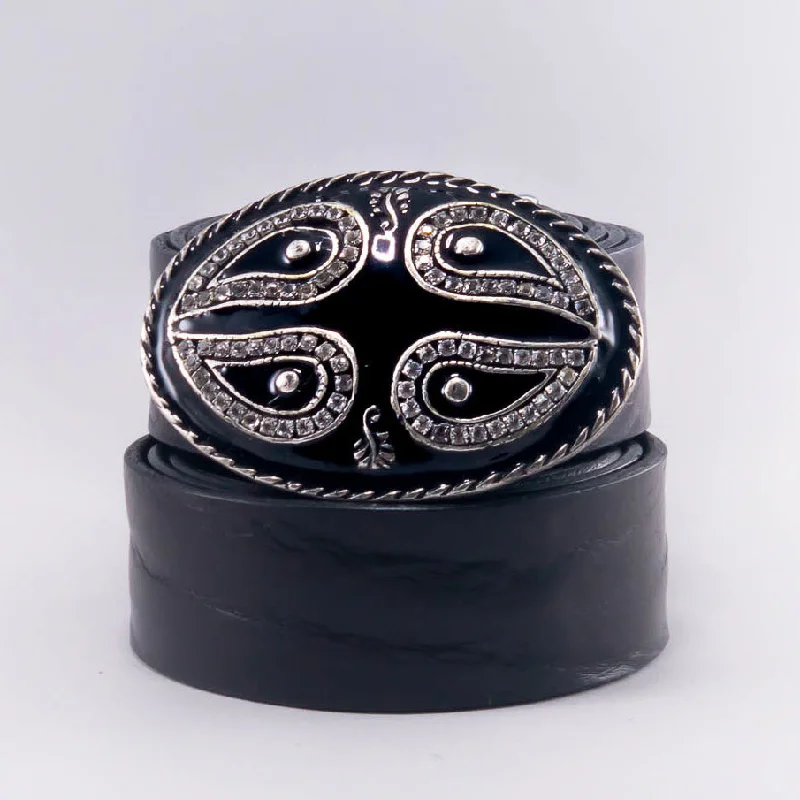 Black Leather Belt for sale-Artisan Celtic Shield Belt Buckle