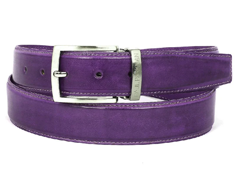 Mens Belts cruelty-free-PAUL PARKMAN Men's Leather Belt Hand-Painted Purple (ID#B01-PURP)