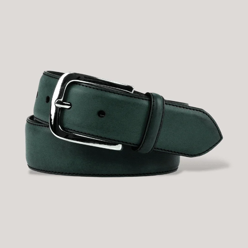 LUMEN - Forest Green Vegan Belt - Silver