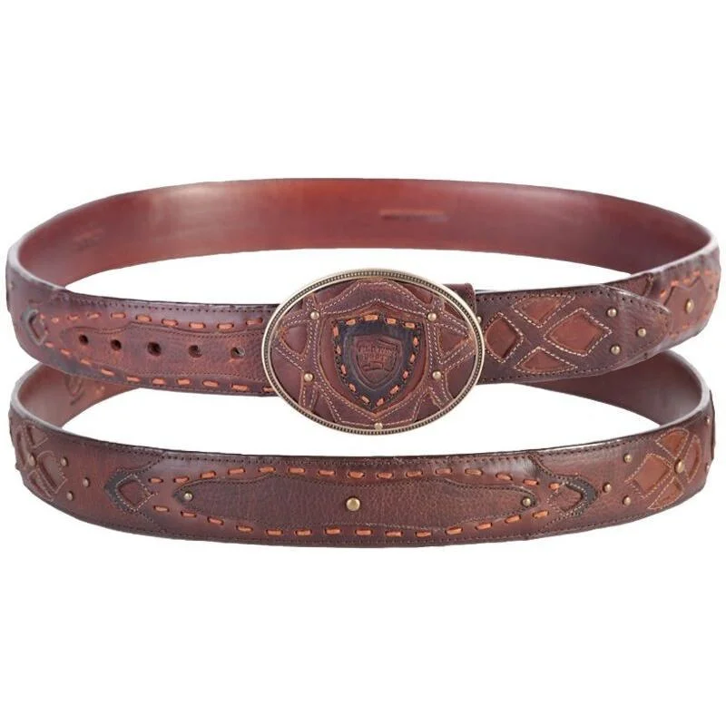 Fashion belt for denim shorts-Men's Wild West Genuine Leather Fashion Belt 2C11FE9940