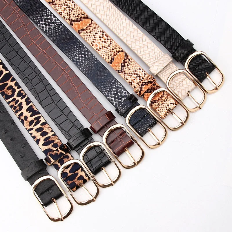 Fashion belt for bell-bottoms-2020 Vintage Snake Leopard Print Belt for Women Black Fashion Waist Leather Belt for Lady Female Waistband Belts