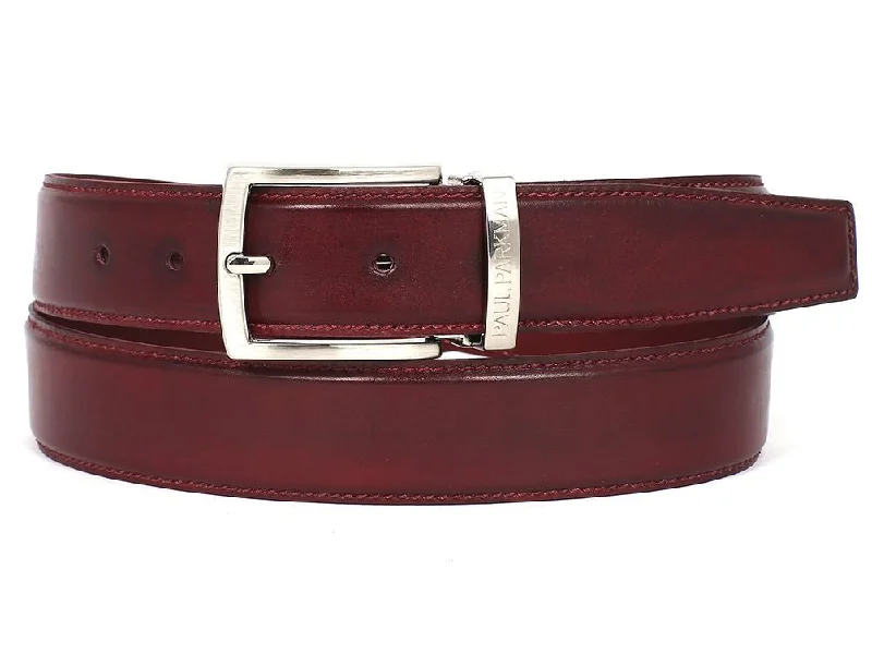 Mens Belts eco-friendly-PAUL PARKMAN Men's Leather Belt Hand-Painted Bordeaux (ID#B01-BRD)