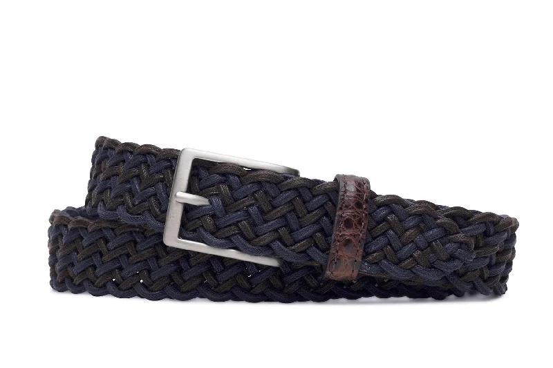 Cloth Weave Belt with Crocodile Tabs and Brushed Nickel Buckle