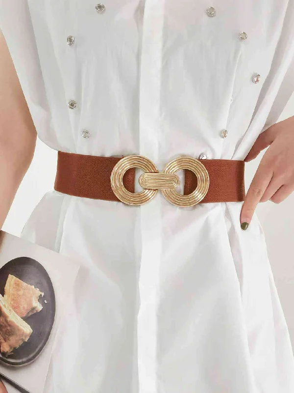 Wide Belt Discount-Geometric Buckle Elastic Wide Belt