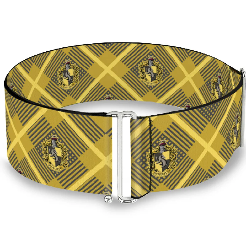 Womens Belts line print-Cinch Waist Belt - Harry Potter Hufflepuff Crest Plaid Yellows Gray